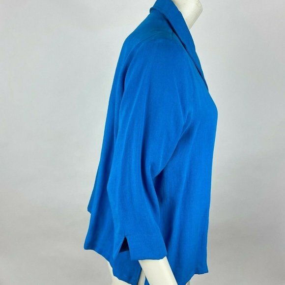Fridaze Sailor Jacket Linen Button Up Collared V-neck‎ 3/4 Sleeve Blue Women M - Picture 5 of 11